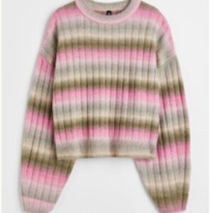 H&M khaki and pink gradient stripes touch of wool ribbed sweater NWOT